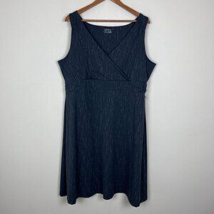 Eddie Bauer Dress Womens 2XL Gray Dot A-Line Faux Wrap‎ V-Neck Sleeveless Summer
